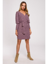 M631 Wrap sweater dress with a tie detail - heather