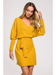 M631 Wrap sweater dress with a tie detail - honey