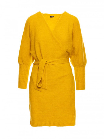 M631 Wrap sweater dress with a tie detail - honey