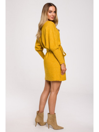 M631 Wrap sweater dress with a tie detail - honey