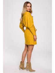 M631 Wrap sweater dress with a tie detail - honey
