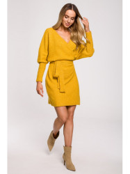 M631 Wrap sweater dress with a tie detail - honey