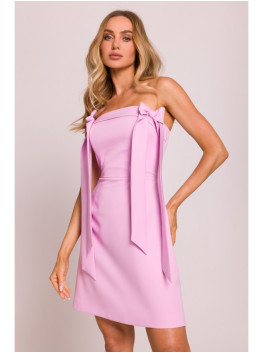 M851 Rožinė bustjė suknelė su kaspinėliais - candy pink