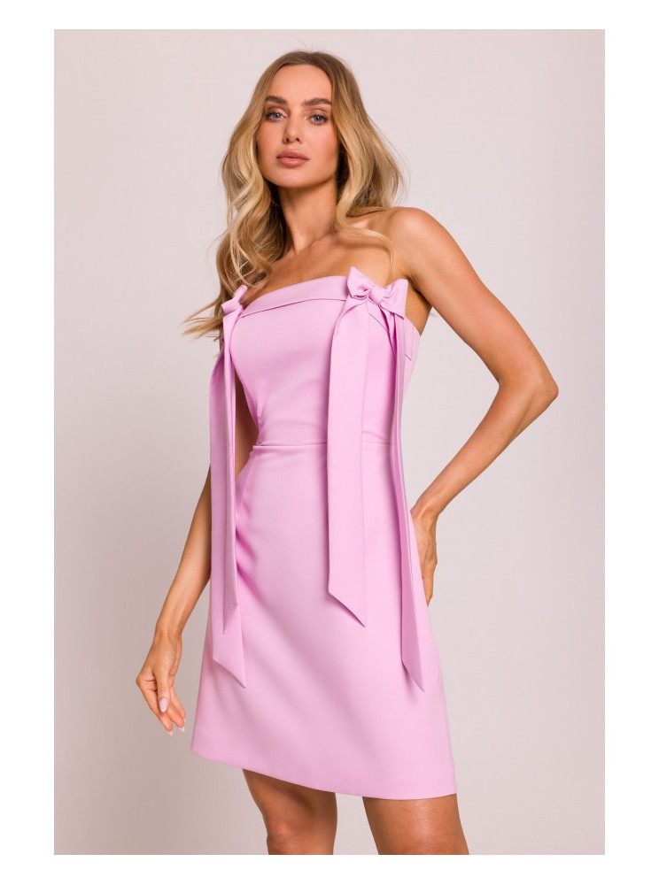 M851 Rožinė bustjė suknelė su kaspinėliais - candy pink