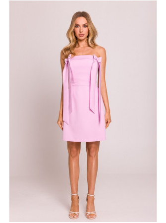 M851 Rožinė bustjė suknelė su kaspinėliais - candy pink