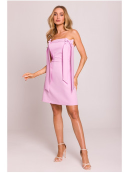 M851 Rožinė bustjė suknelė su kaspinėliais - candy pink