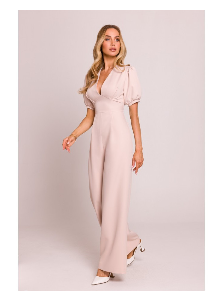 M852 Smėlio spalvos kombinezonas pūstomis rankovėmis - light beige