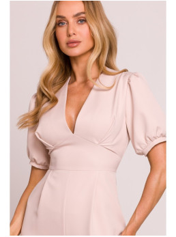 M852 Smėlio spalvos kombinezonas pūstomis rankovėmis - light beige