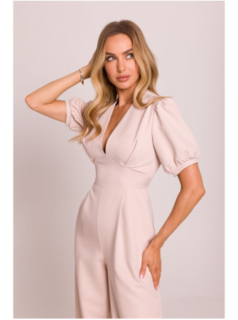 M852 Smėlio spalvos kombinezonas pūstomis rankovėmis - light beige