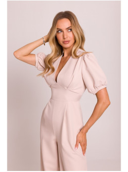 M852 Smėlio spalvos kombinezonas pūstomis rankovėmis - light beige