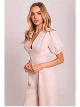 M852 Šviesiai smėlinis kombinezonas pūstomis rankovėmis - light beige