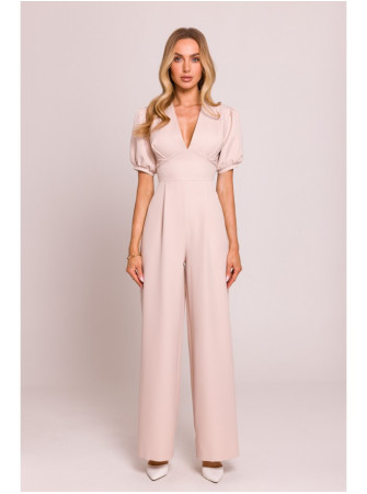 M852 Smėlio spalvos kombinezonas pūstomis rankovėmis - light beige