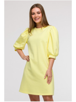 B291 A silueto suknelė pūstomis rankovėmis - lemon