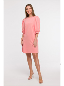 B291 A silueto suknelė pūstomis rankovėmis - koralinė