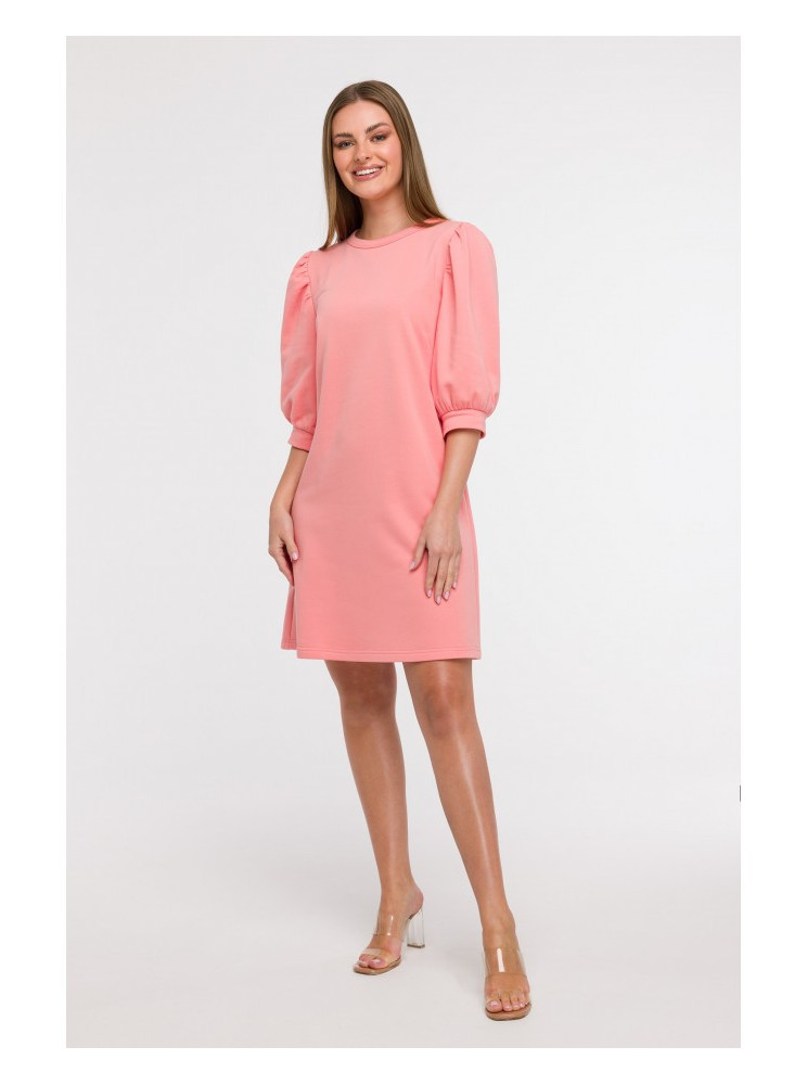 B291 A silueto suknelė pūstomis rankovėmis - koralinė