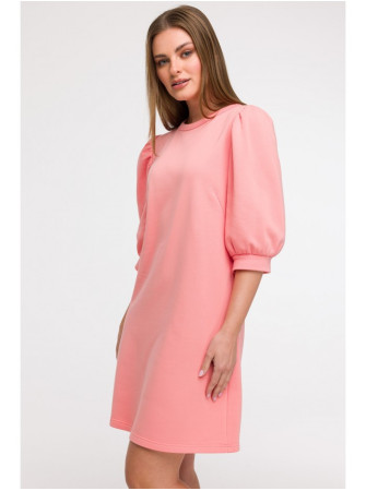 B291 A silueto suknelė pūstomis rankovėmis - koralinė