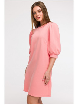 B291 A silueto suknelė pūstomis rankovėmis - koralinė