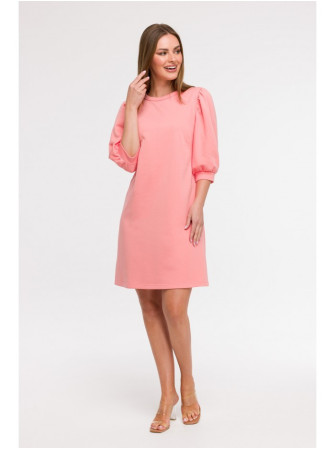 B291 A silueto suknelė pūstomis rankovėmis - koralinė