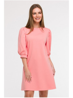 B291 A silueto suknelė pūstomis rankovėmis - koralinė