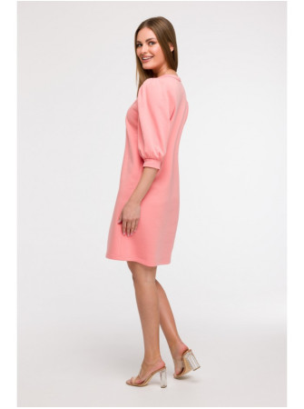 B291 A silueto suknelė pūstomis rankovėmis - koralinė