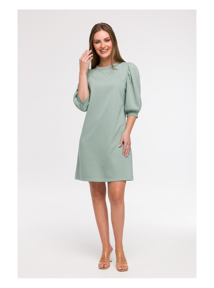 B291 A silueto suknelė pūstomis rankovėmis - mėtinė