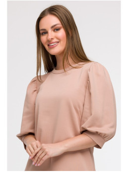 B291 A silueto suknelė pūstomis rankovėmis - mocca