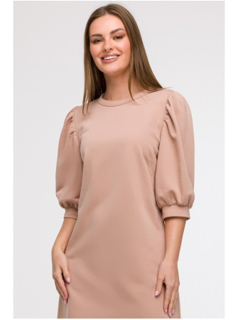 B291 A silueto suknelė pūstomis rankovėmis - mocca