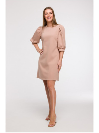 B291 A silueto suknelė pūstomis rankovėmis - mocca