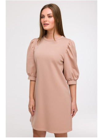 B291 A silueto suknelė pūstomis rankovėmis - mocca