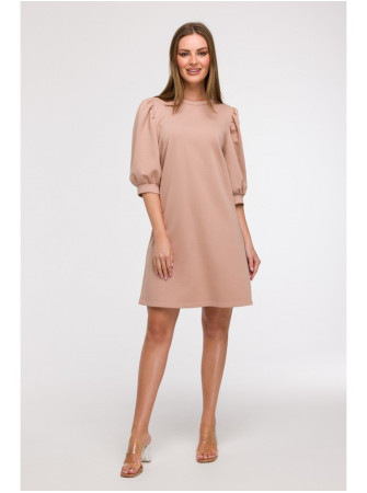 B291 A silueto suknelė pūstomis rankovėmis - mocca