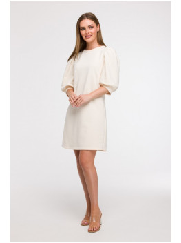 B291 A silueto suknelė pūstomis rankovėmis - vanilla