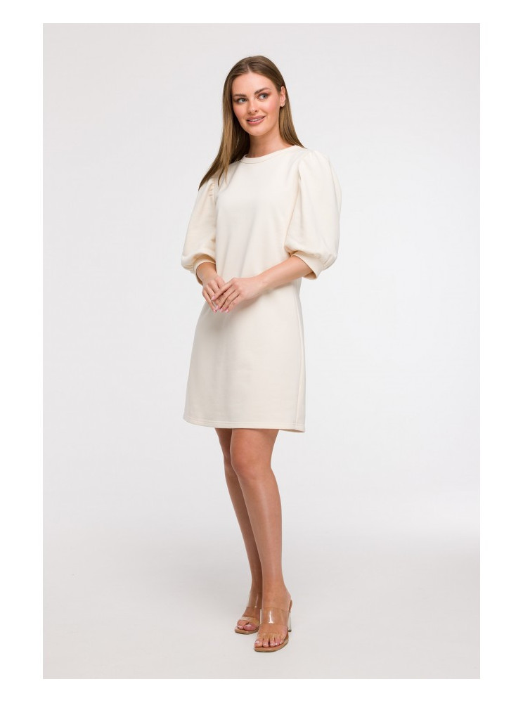B291 A silueto suknelė pūstomis rankovėmis - vanilla