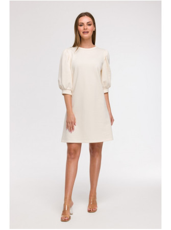 B291 A silueto suknelė pūstomis rankovėmis - vanilla