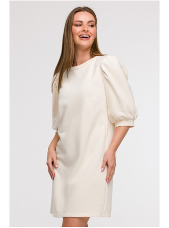 B291 A silueto suknelė pūstomis rankovėmis - vanilla