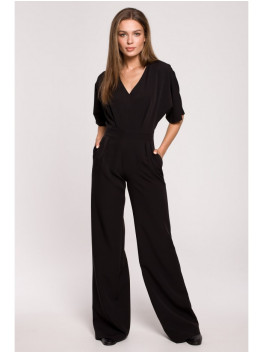 S285 Wide leg jumpsuit with V-neck - black