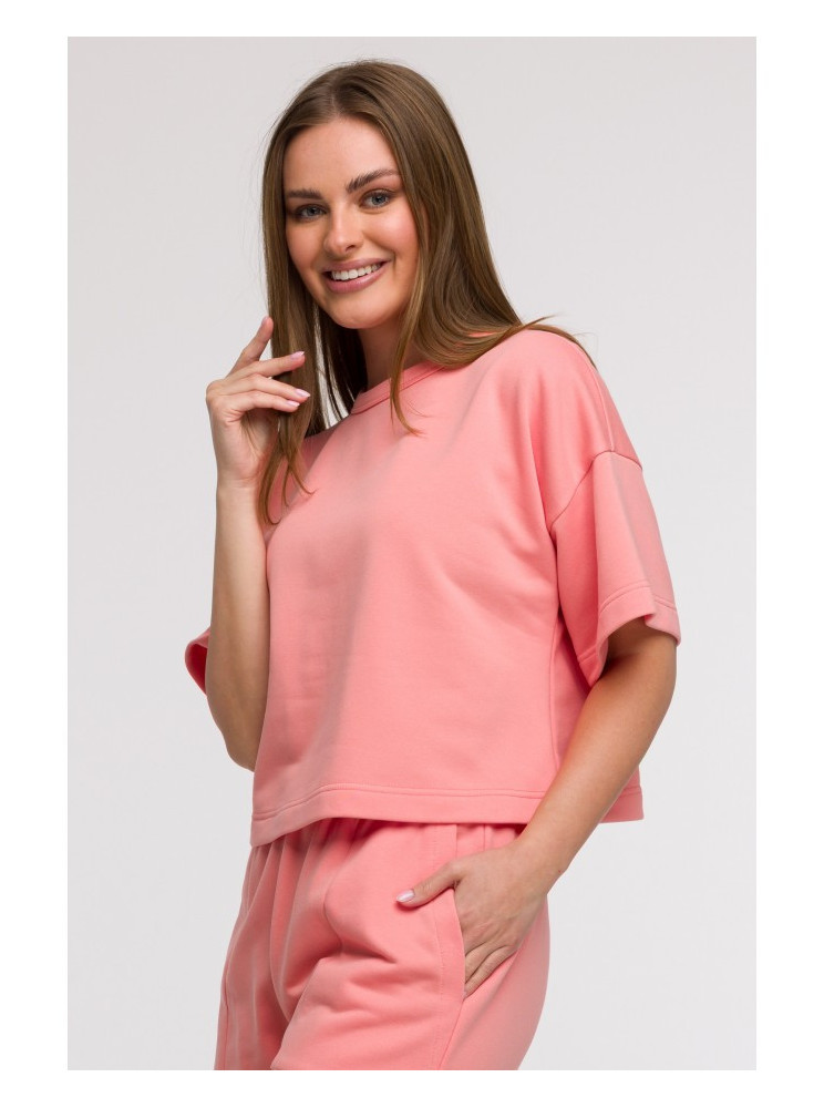 B294 Trumpintas džemperis trumpomis rankovėmis - koralinė