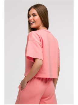 B294 Trumpintas džemperis trumpomis rankovėmis - koralinė