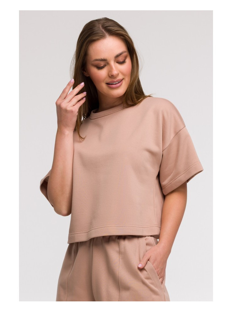 B294 Trumpa palaidinė trumpomis rankovėmis - mocca