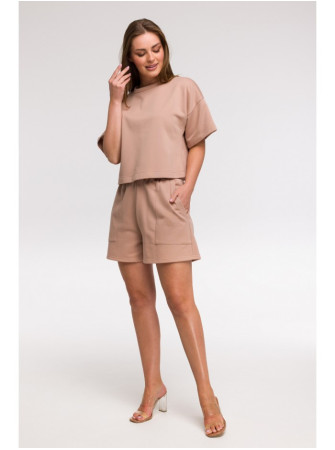 B294 Trumpa palaidinė trumpomis rankovėmis - mocca