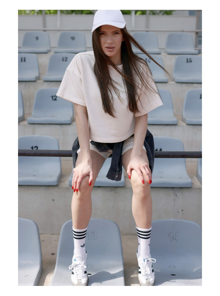 B294 Trumpas džemperis trumpomis rankovėmis - vanilla