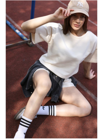 B294 Trumpas džemperis trumpomis rankovėmis - vanilla