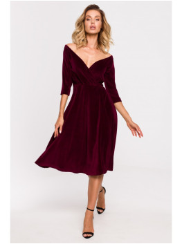 M645 Aksominė aptempta midi suknelė - kaštoninė