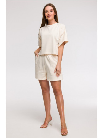 B294 Trumpas džemperis trumpomis rankovėmis - vanilla
