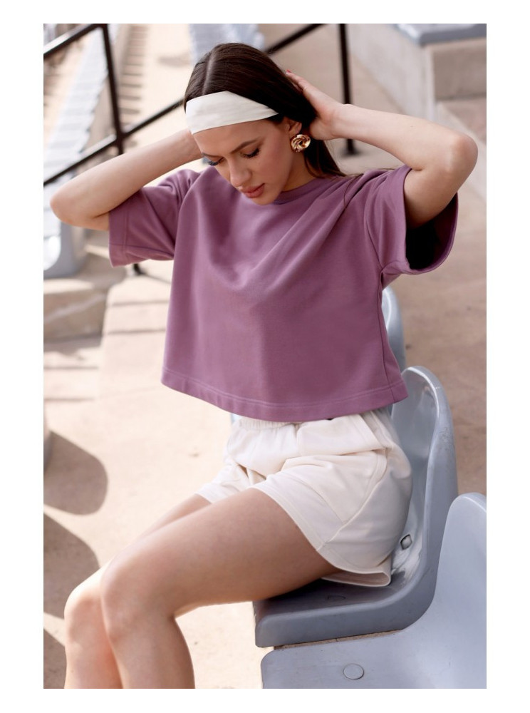 B294 Trumpas džemperis trumpomis rankovėmis - viržių