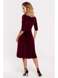 M645 Aksominė aptempta midi suknelė - kaštoninė