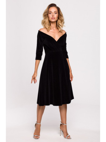 M645 Velvet wrap front midi dress - black