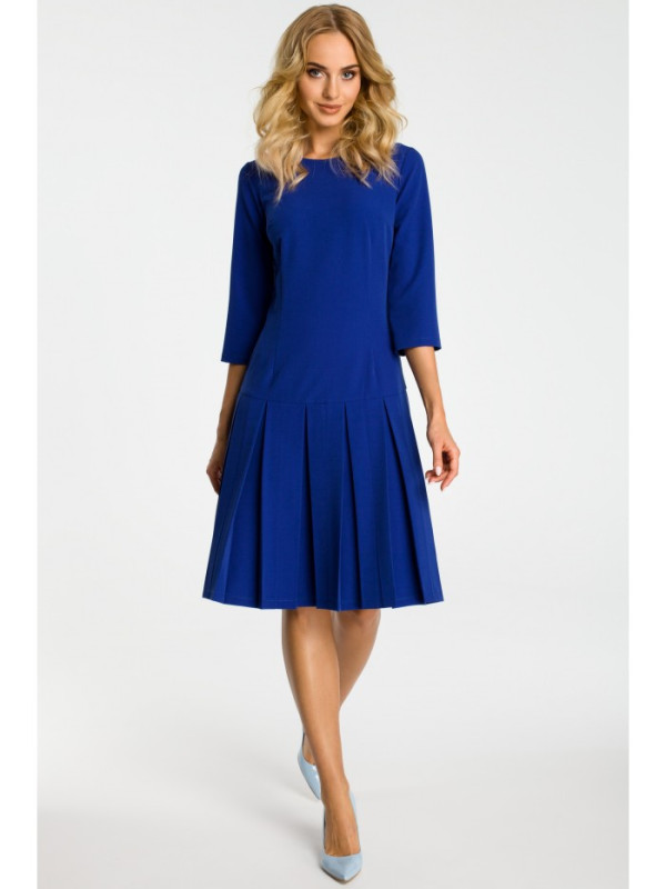 M336 Drop waist dress with pleats - royal blue