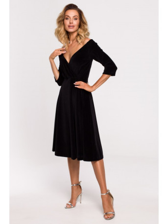 M645 Velvet wrap front midi dress - black