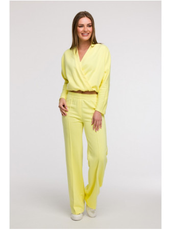 B296 Plataus kirpimo kelnės su priekinėmis siūlėmis - lemon