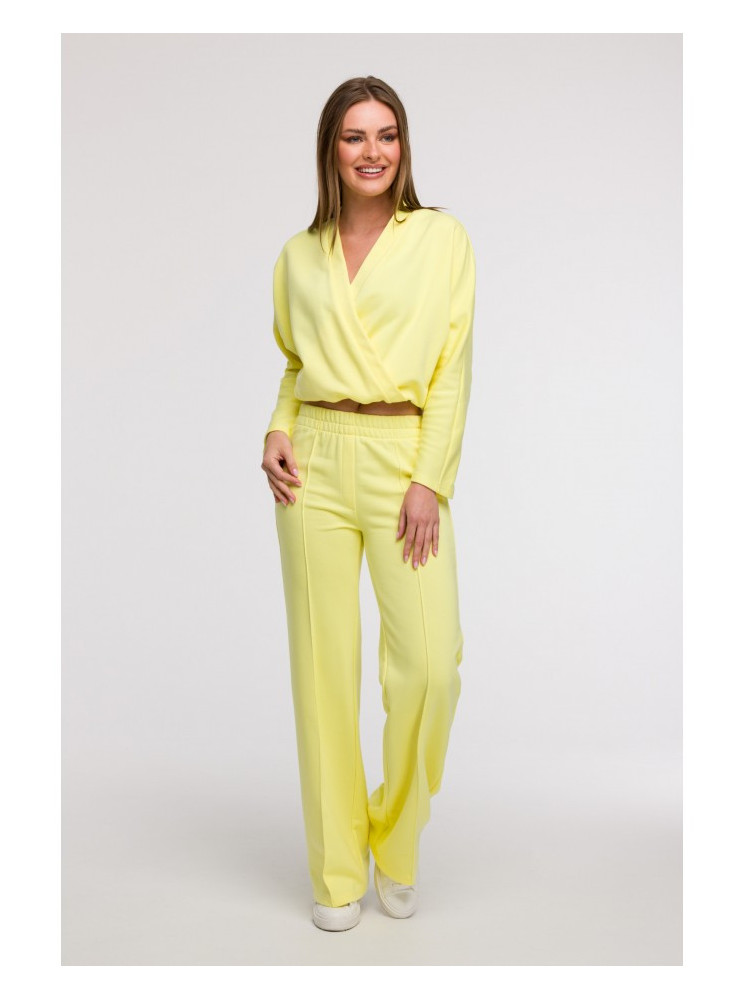 B296 Plataus kirpimo kelnės su priekinėmis siūlėmis - lemon